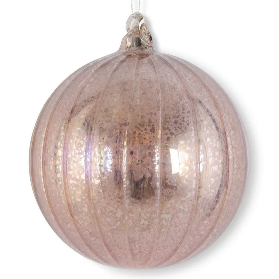 5.75 Inch Light Pink Ribbed Mercury Glass Round Ornament