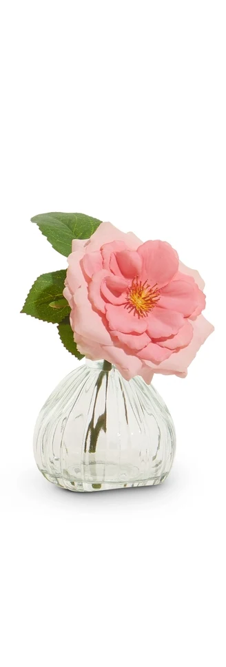 6.5" Pink Rose Stem in Glass Vase