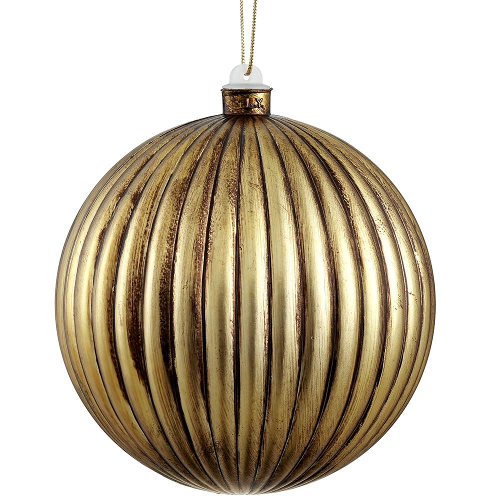 6" Antique Plastic Ball Ornament Gold Antique - Image 2
