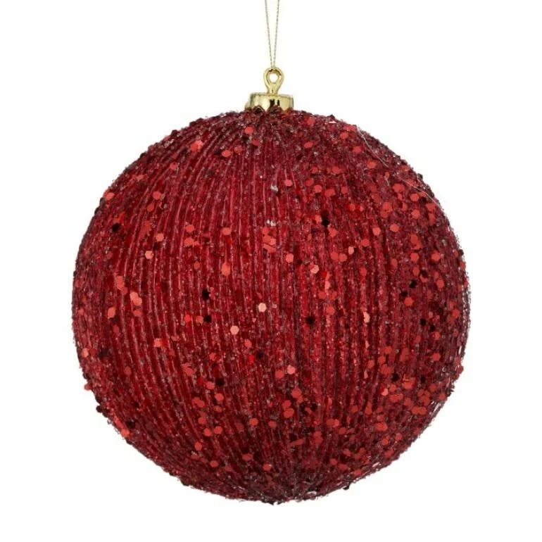 6" Beaded Metalic Ridged Ball Ornament