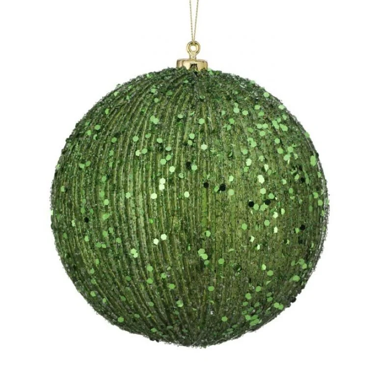 6" Beaded Metalic Ridged Ball Ornament - Image 2