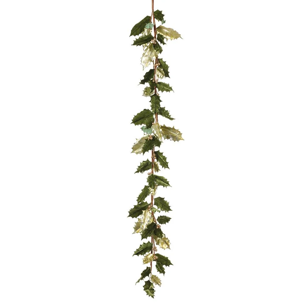 6' Metallic/Velvet Holly Garland With Berry Green