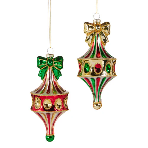 6" Red Green Fairground Finial Ornament - Sold Individually