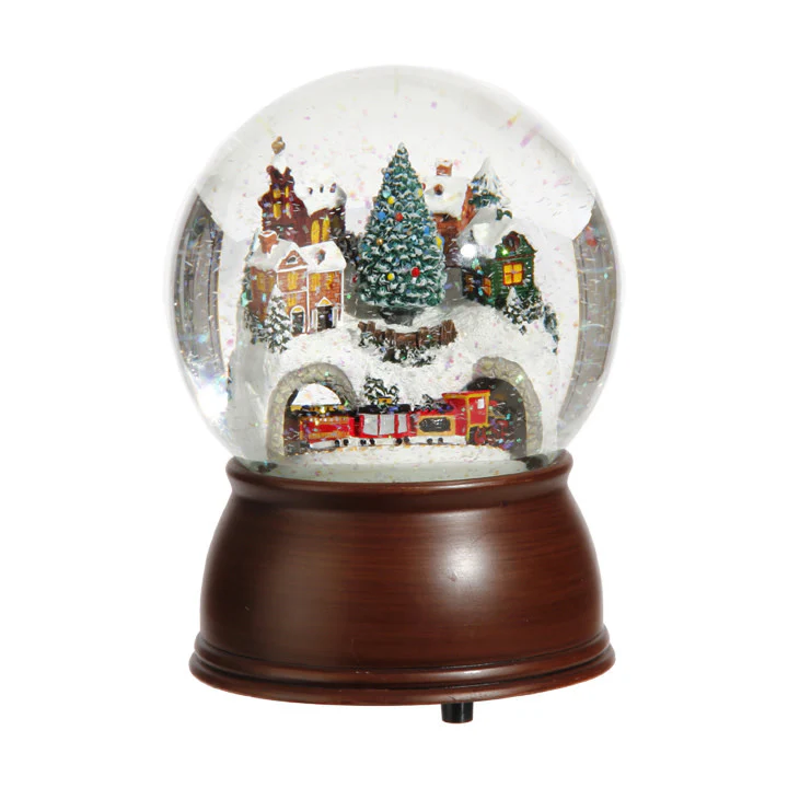 6.5" House and Train Musical Water Globe