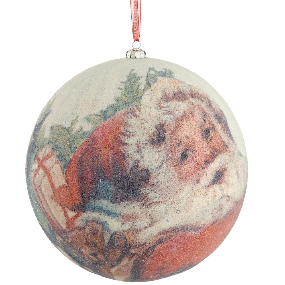 8" Beaded Santa Ball Ornament Mixed