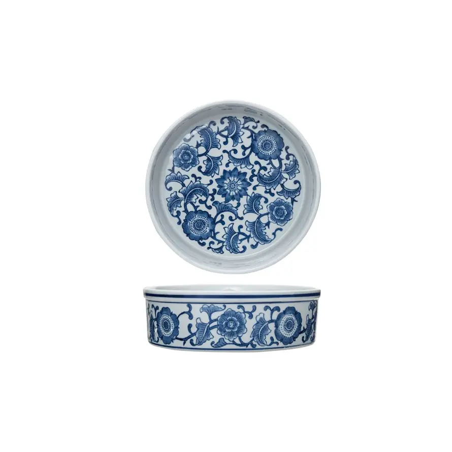 8 Cup Stoneware Pet Bowl with Floral Design