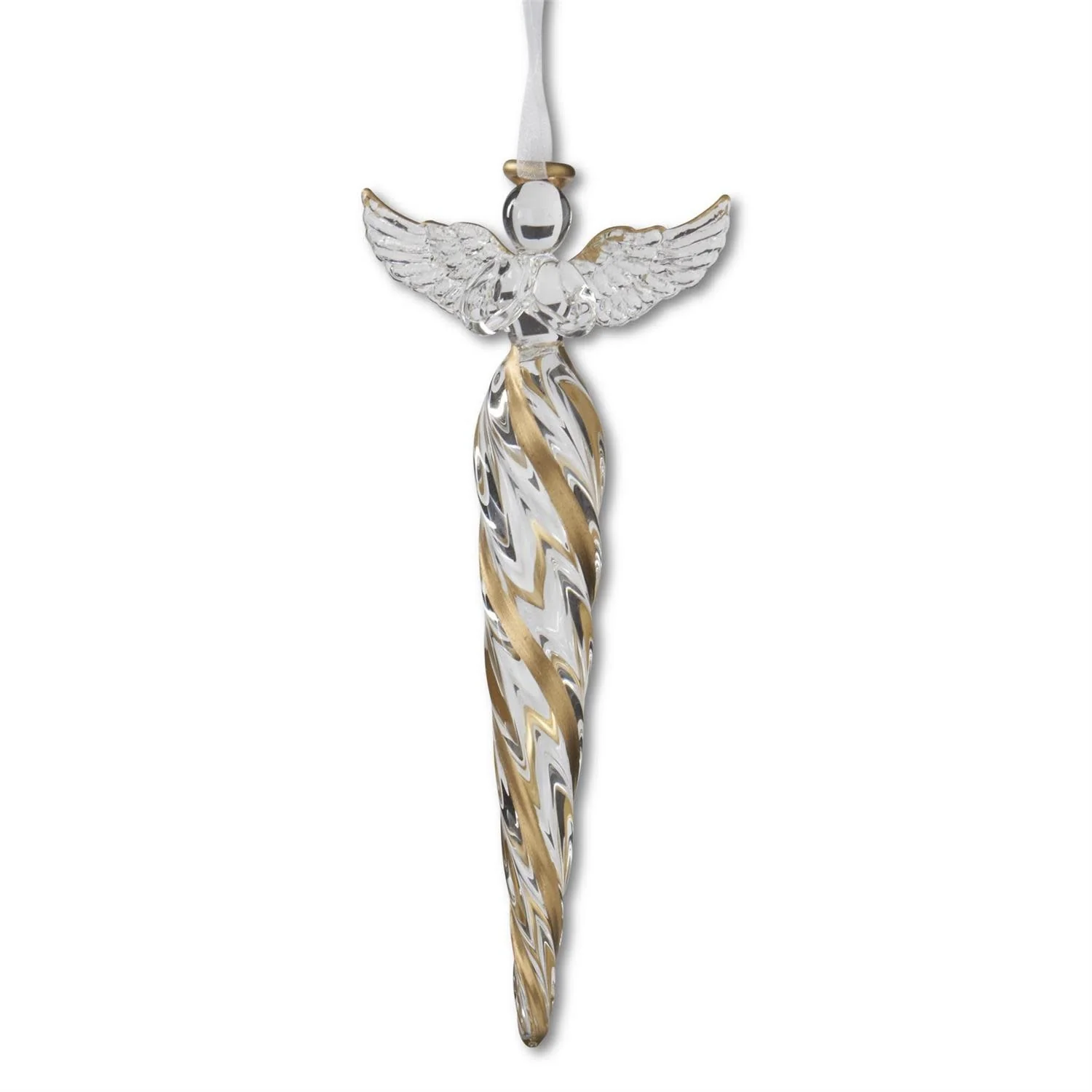 8 Inch Gold & Clear Glass Icicle Ornament with Angel Top