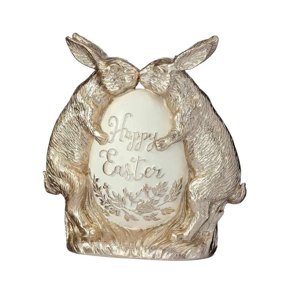 8" Resin Kissing Bunnies With Egg