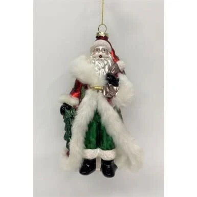 8"Glass Holly Days Santa Ornament