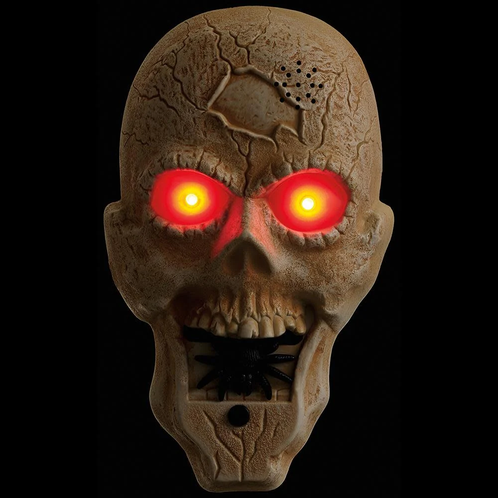 9" Battery Operated Skull Doorbell with Light And Voice Beige Antique - Image 2