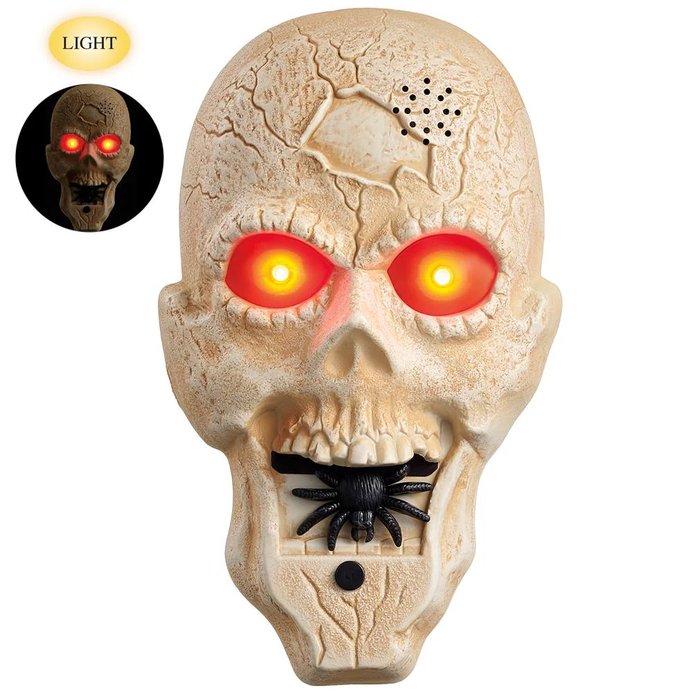 9" Battery Operated Skull Doorbell with Light And Voice Beige Antique - Image 5