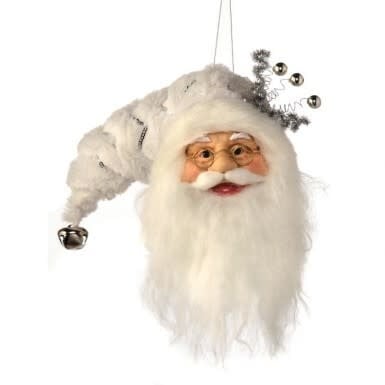9" Fabric White Silver Santa Head Ornament