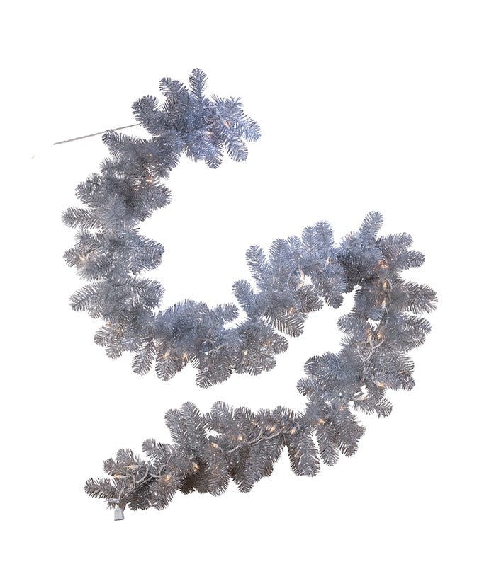 9 Foot Pre-Lit Silver Point Pine Garland