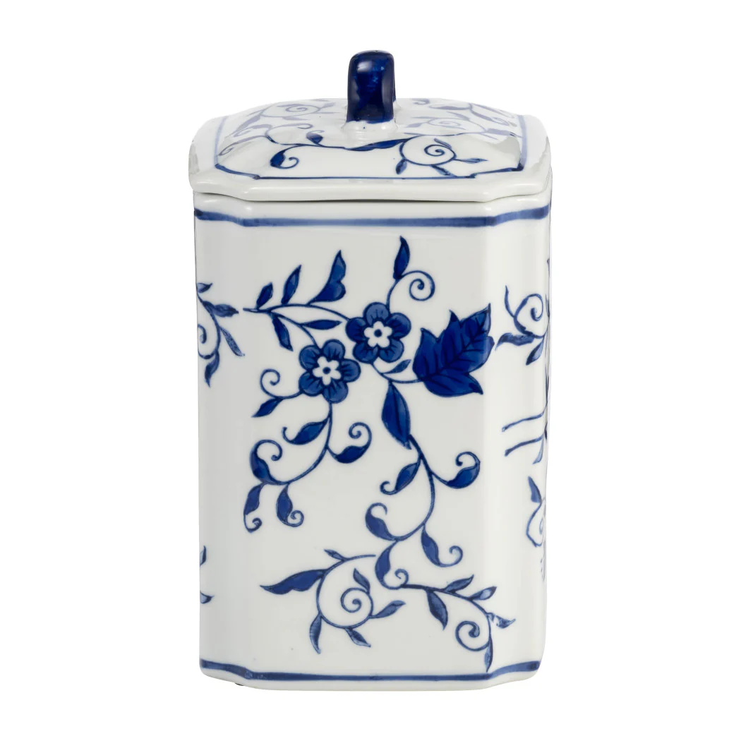 8 in. Blue Ceramic Chinoiserie Floral Decorative Jar - Image 4