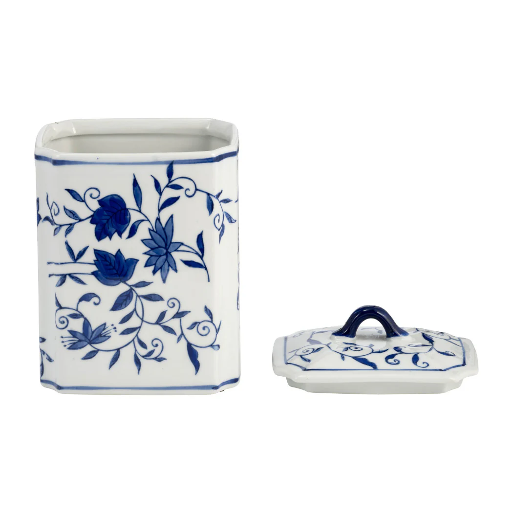 8 in. Blue Ceramic Chinoiserie Floral Decorative Jar - Image 5