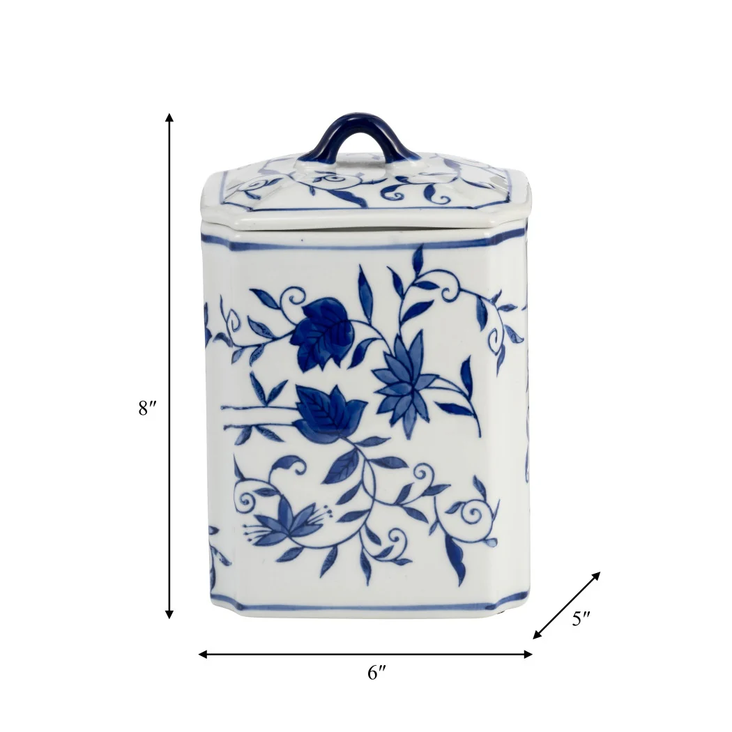 8 in. Blue Ceramic Chinoiserie Floral Decorative Jar - Image 8