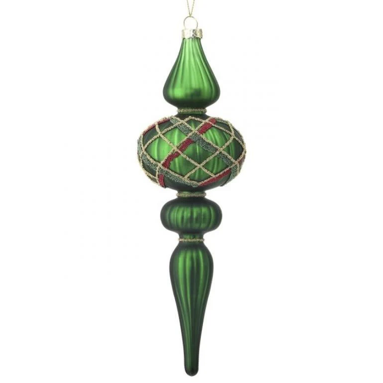 9" Merc Glass Beaded Plaid Finial Ornament