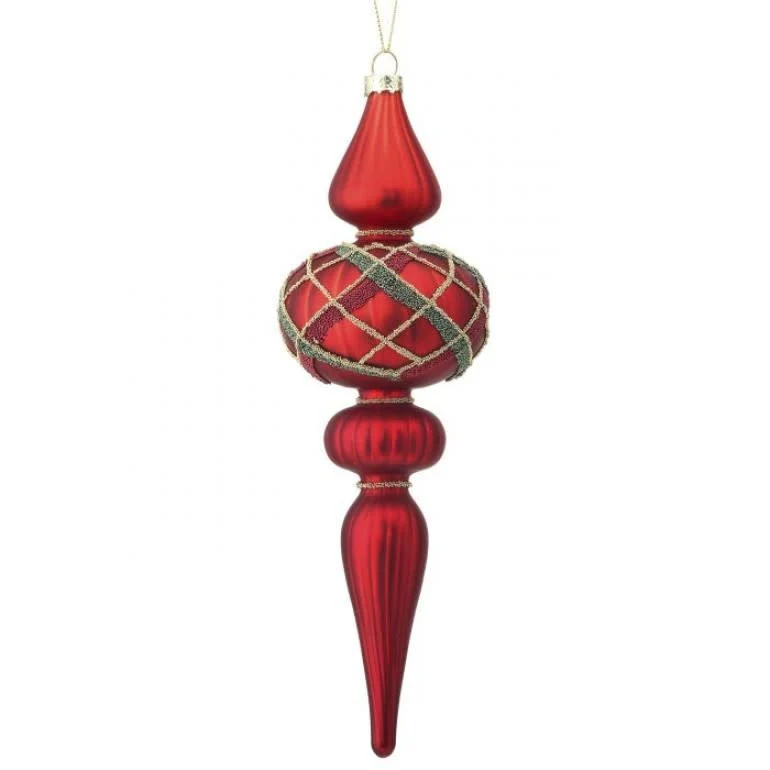 9" Merc Glass Beaded Plaid Finial Ornament - Image 2