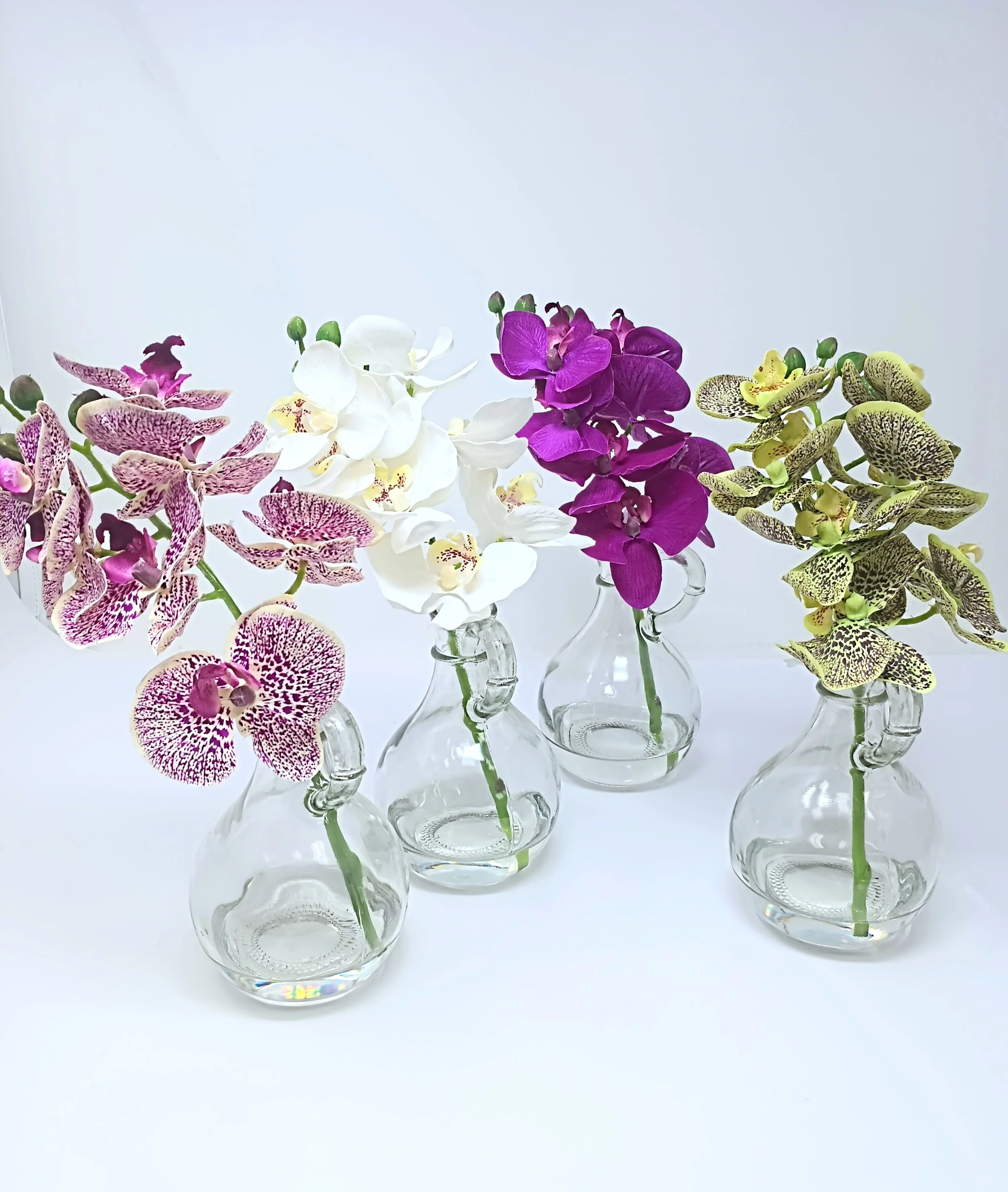 9" Phaleanopsis in Glass with Handle - Sold Individually