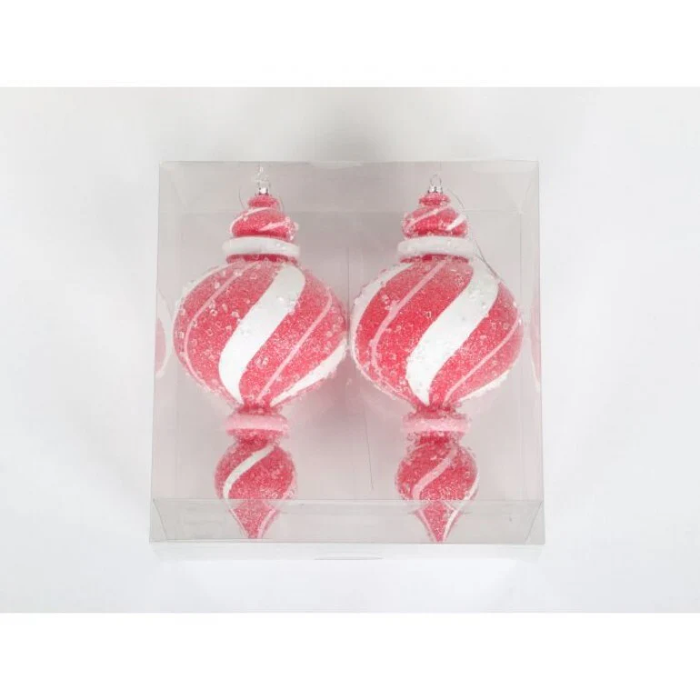 9" Vacuum Plate Sugar Peppermint Finial Ornament - Red/Pink
