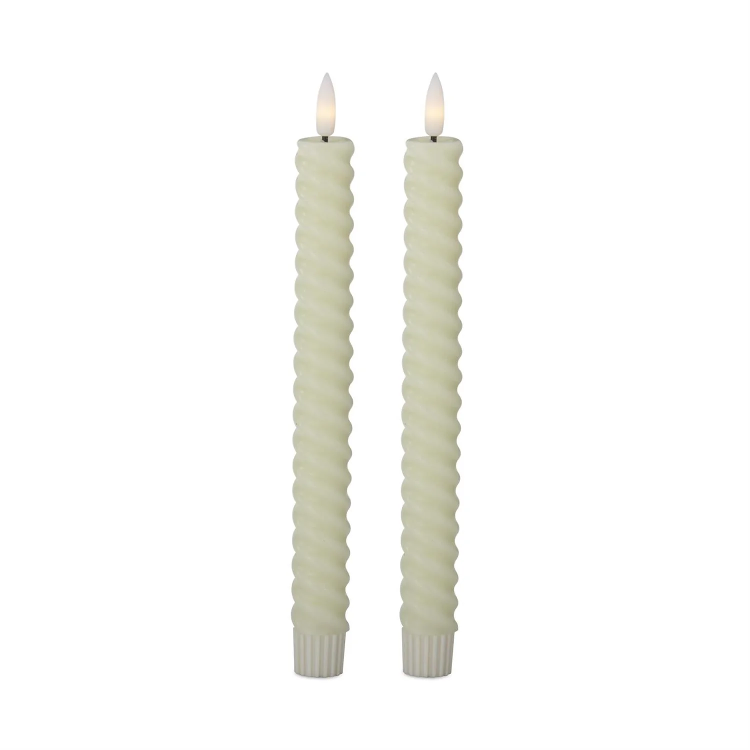 9.75 Inch Cream Spiral LED Taper Candles with Timer - Sold as Set - Image 3