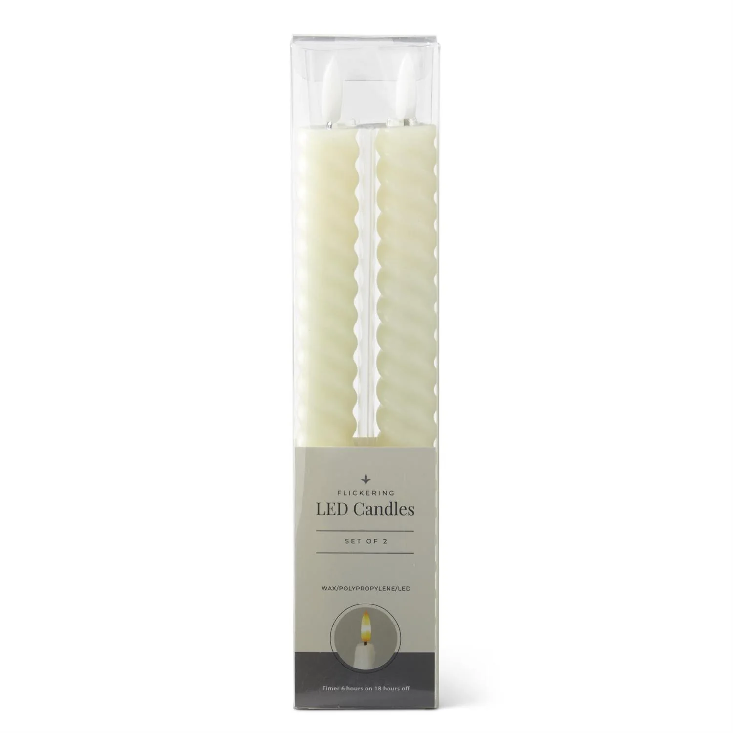 9.75 Inch Cream Spiral LED Taper Candles with Timer - Sold as Set - Image 4