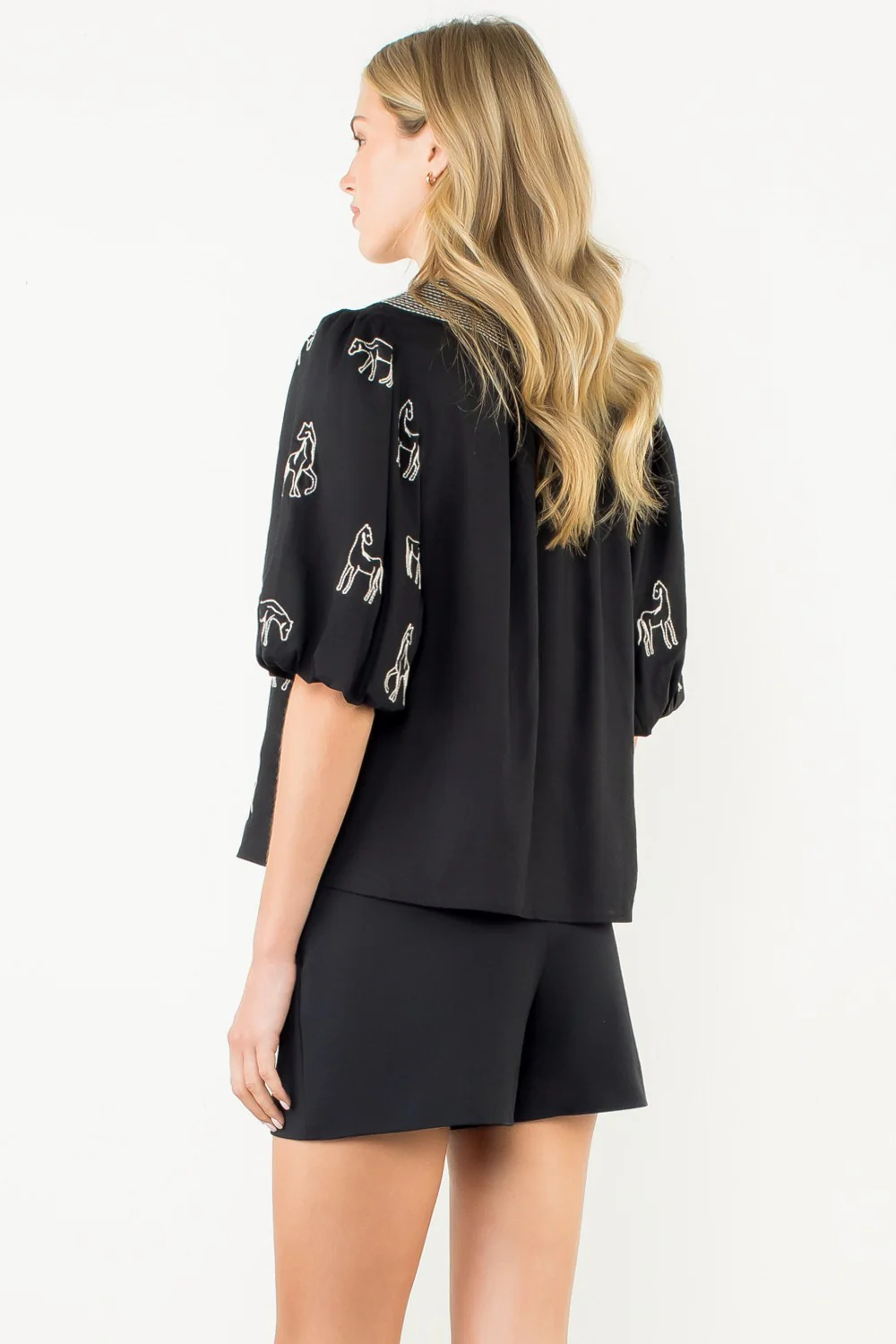 Abigail Embroidered Horse Puff Sleeve Top - Image 10