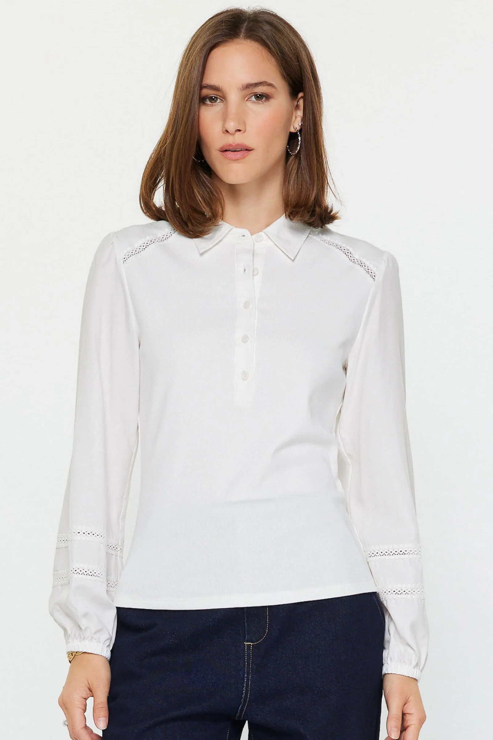 Abigail Mixed Media Polo Knit Top - Image 12