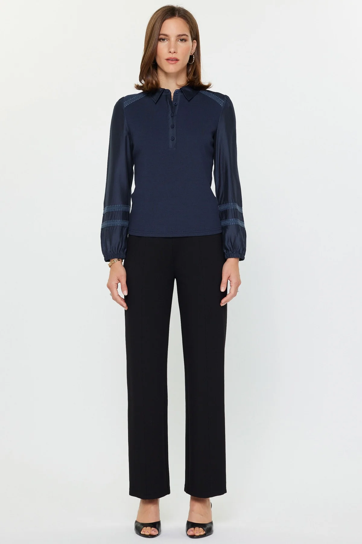 Abigail Mixed Media Polo Knit Top - Image 5