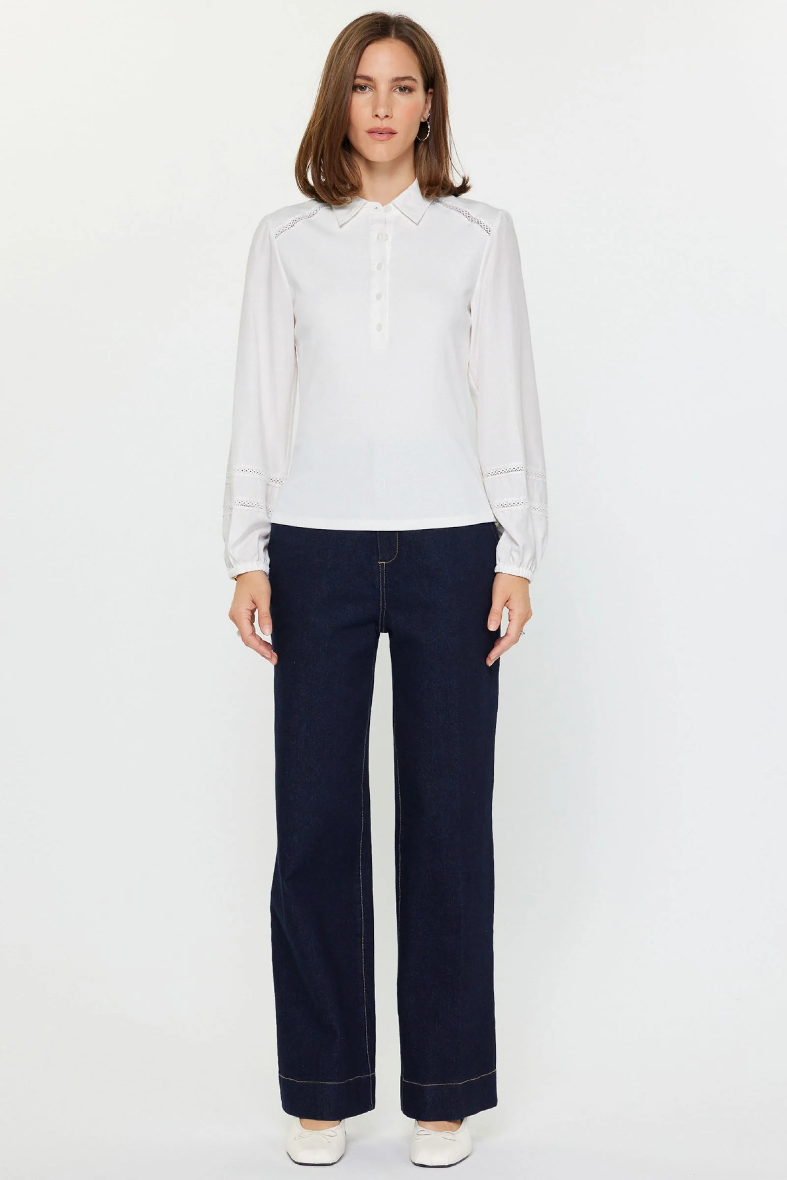 Abigail Mixed Media Polo Knit Top - Image 9
