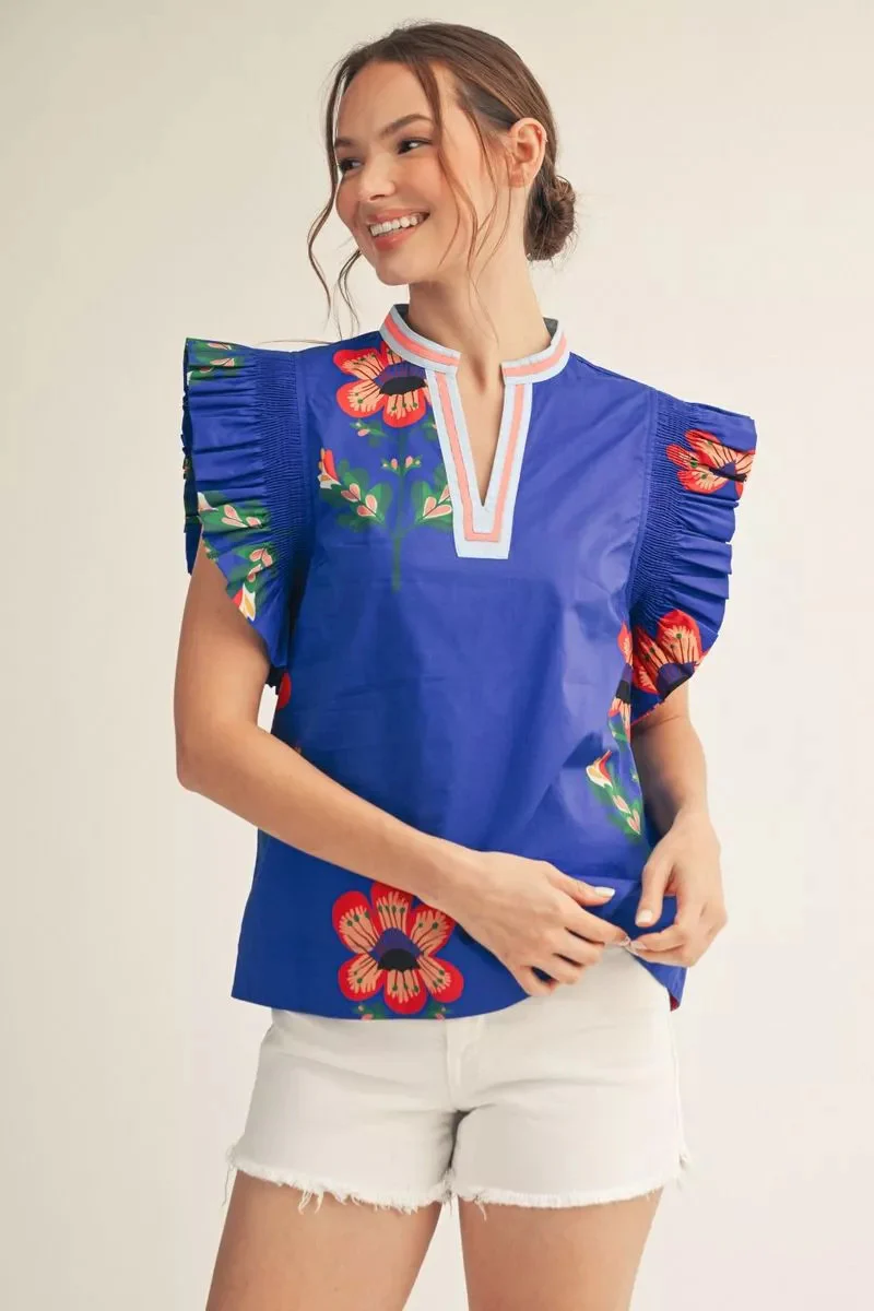 Adalyn Ruffled Sleeves Floral Print Woven Top