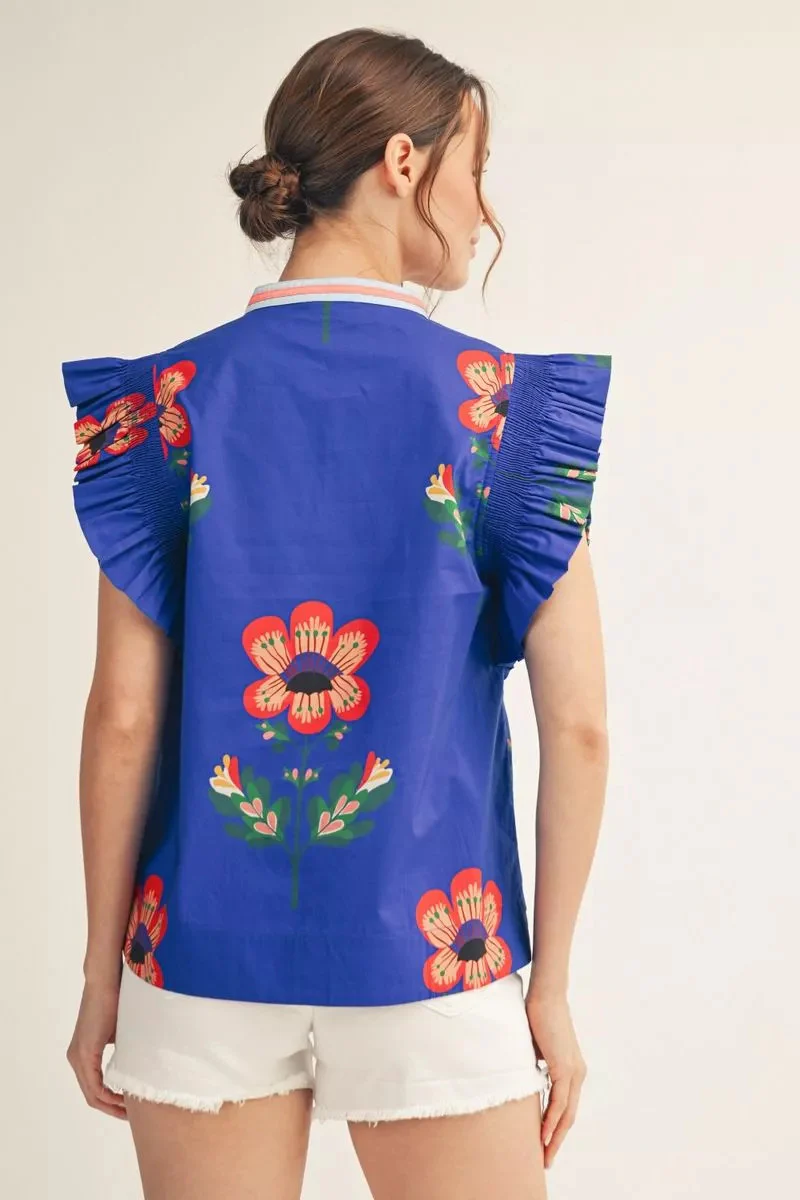 Adalyn Ruffled Sleeves Floral Print Woven Top - Image 2