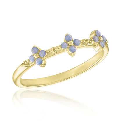 Air Blue Opal Mini Flower Gold Layers Ring - Image 2