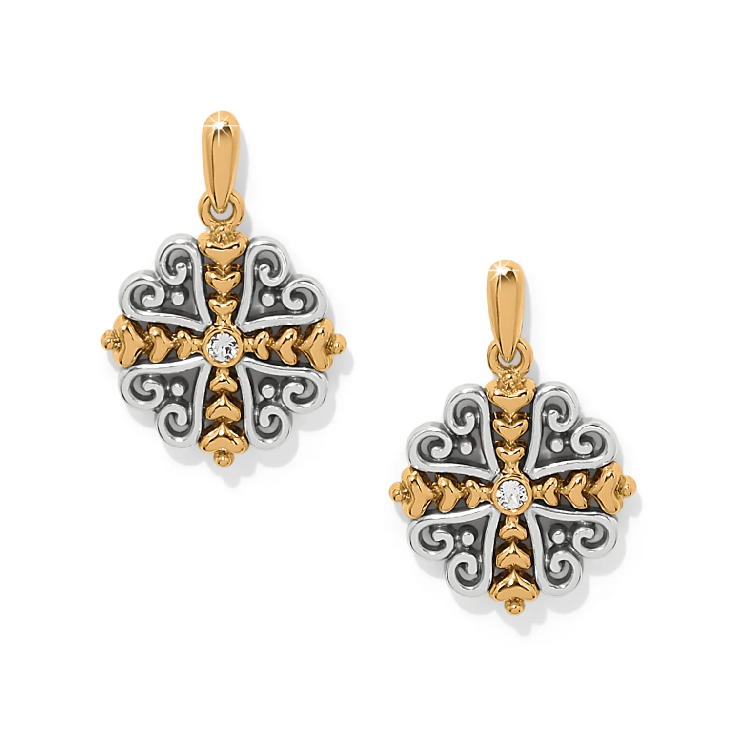 Alcazar Heart Two Tone Post Drop Earrings - Image 3