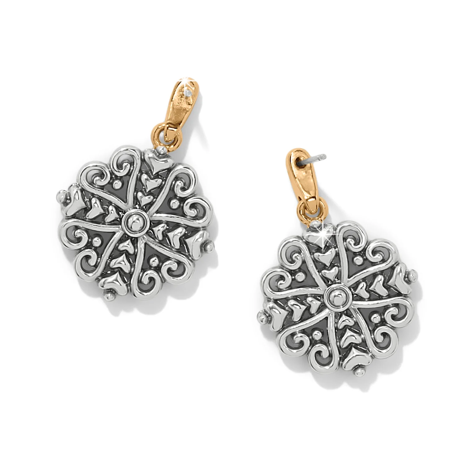 Alcazar Heart Two Tone Post Drop Earrings - Image 4