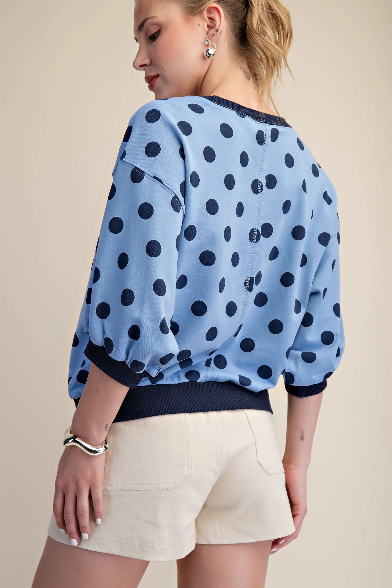 Allison Round Neck Bubble Sleeve Polka Dot Sweatshirt - Image 4