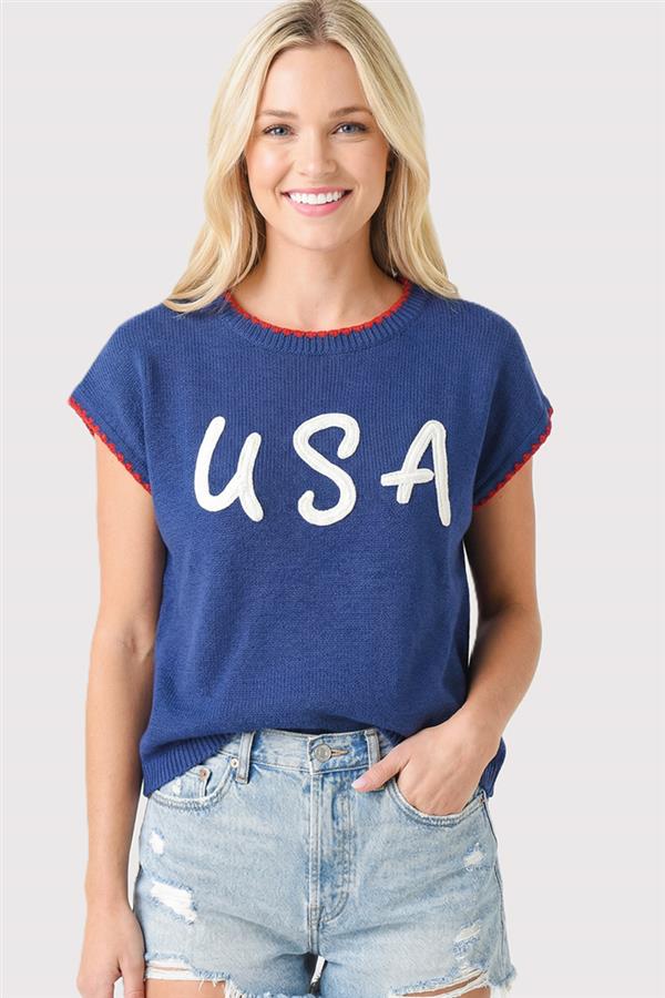 Amara USA Embroidery Short Sleeve Sweater - Image 5