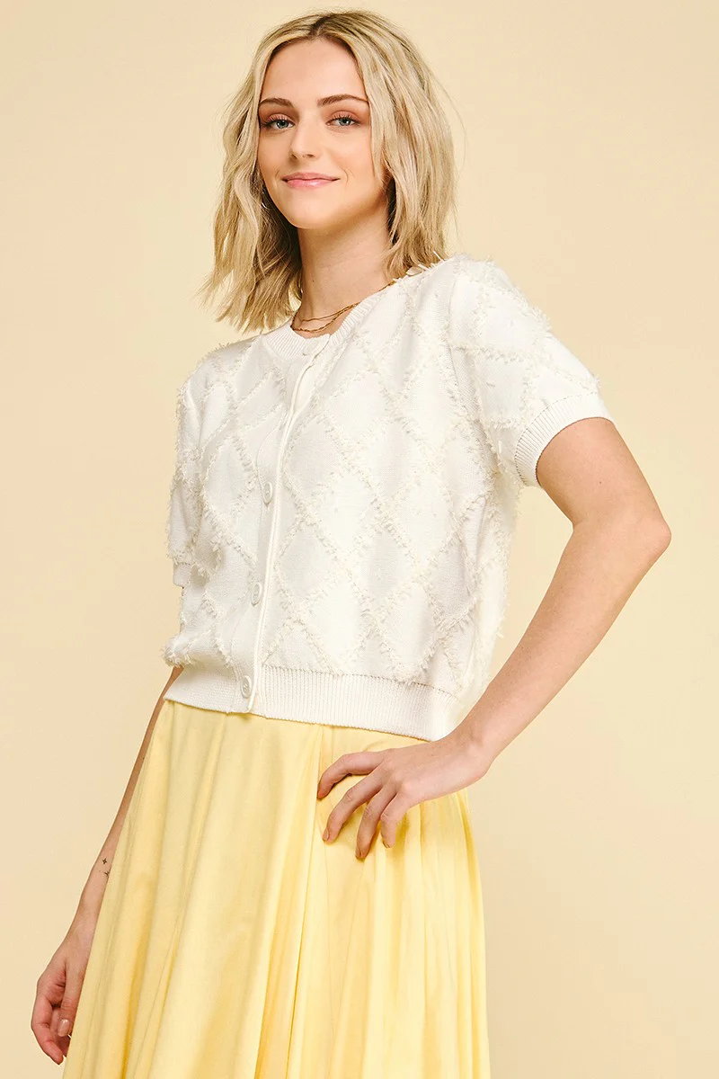 Amelia Textured Diamond Pattern Knit Cardigan - Image 2