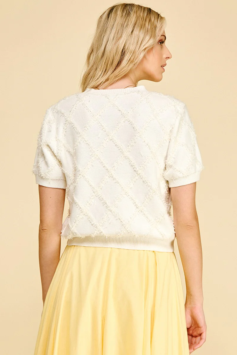 Amelia Textured Diamond Pattern Knit Cardigan - Image 3