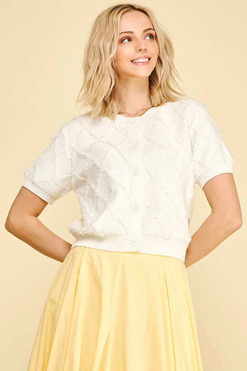 Amelia Textured Diamond Pattern Knit Cardigan - Image 4