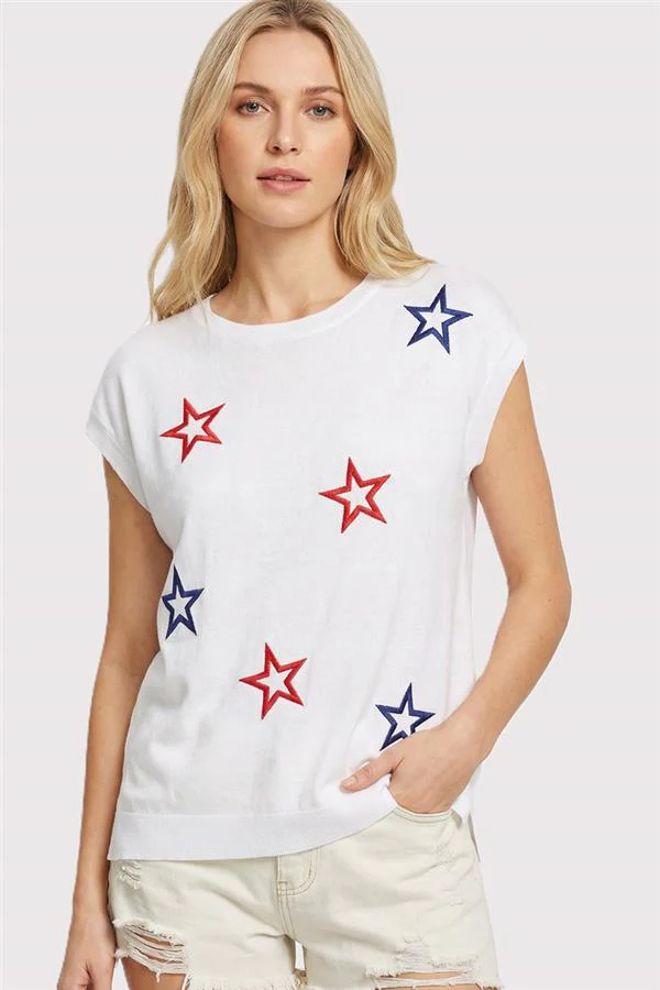 Andrea Star Embroidered Crew Neck Sweater