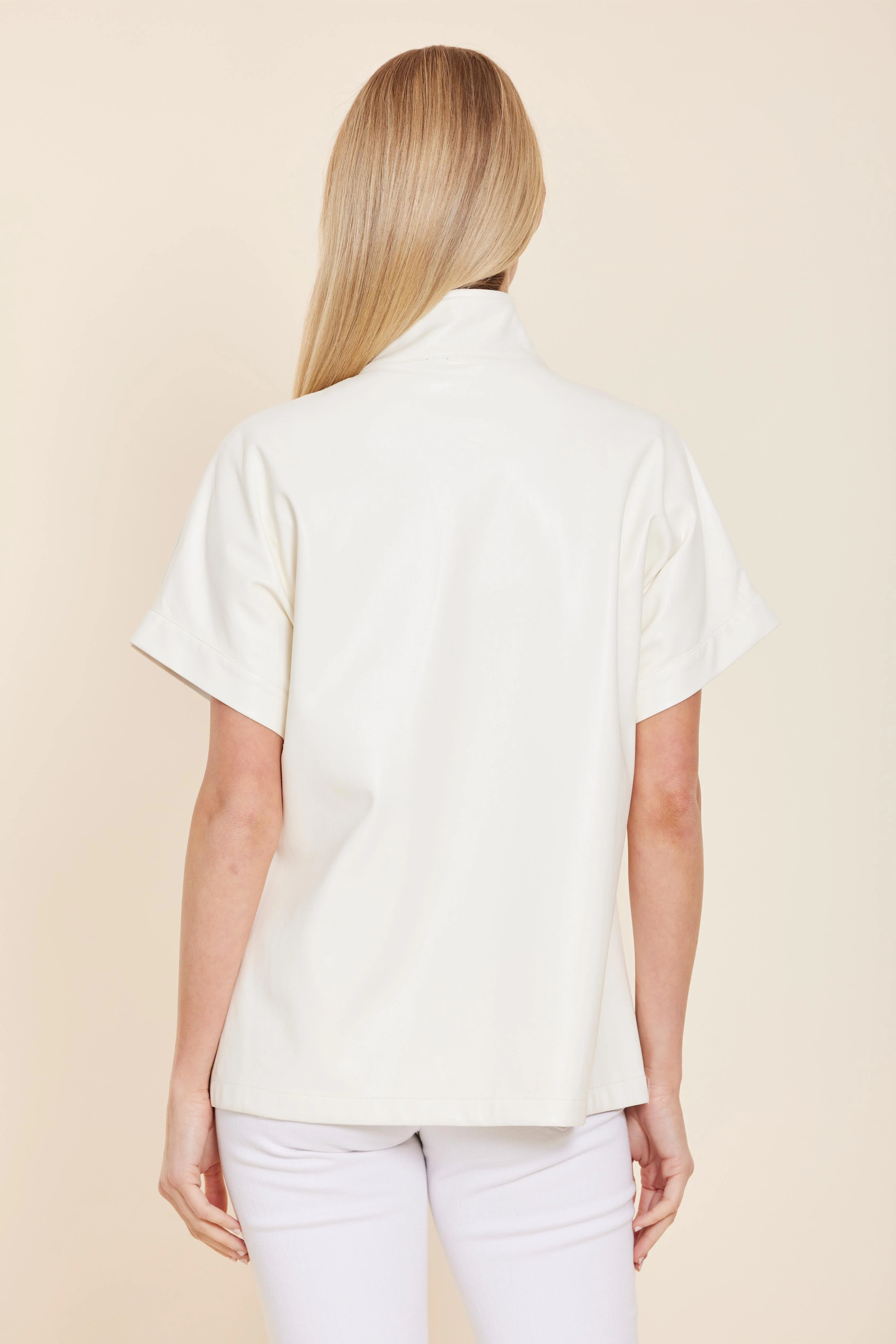 Angela Faux Leather Zip Up Top - Image 3