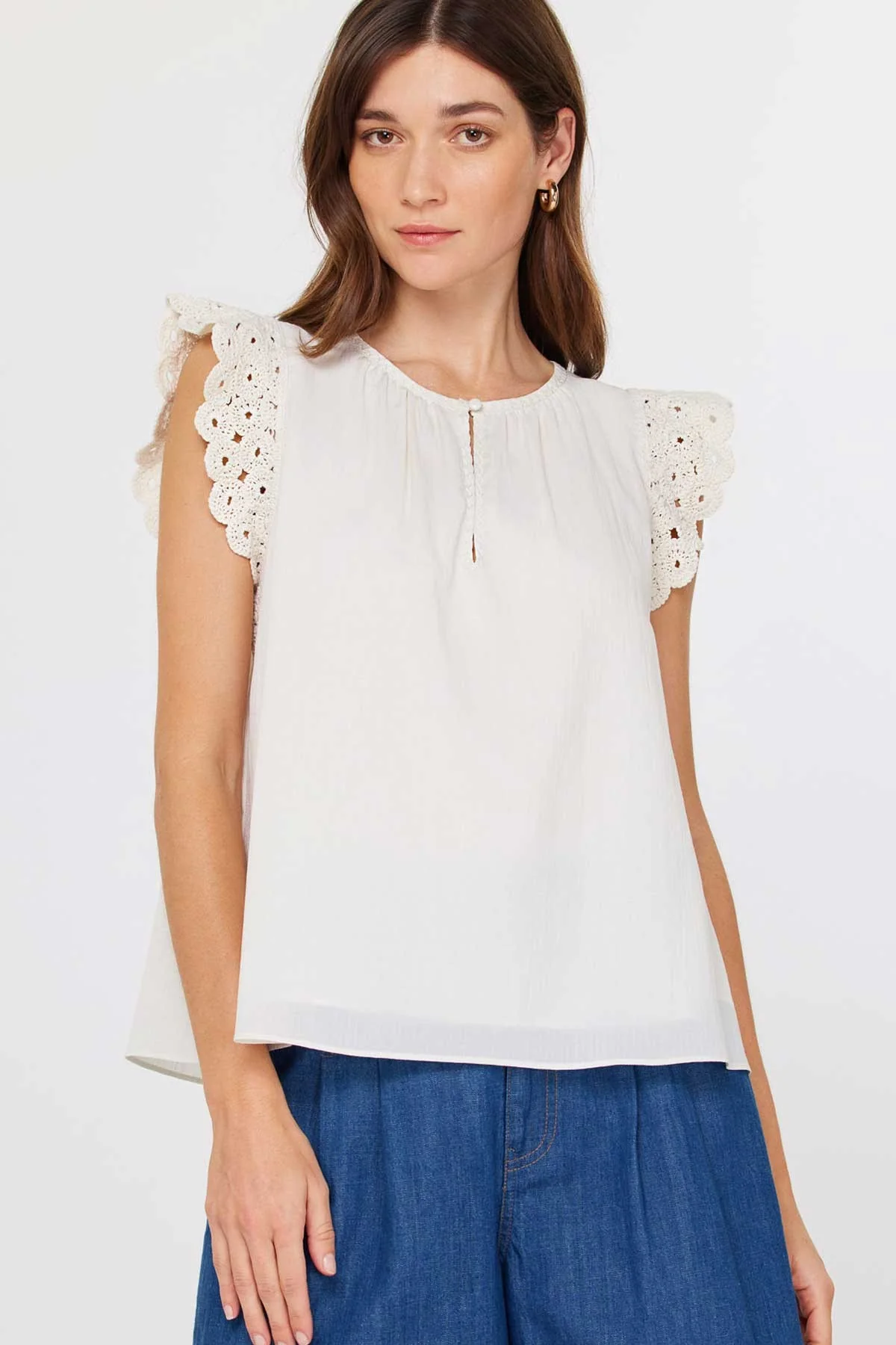 Annie Crochet Sleeve Keyhole Blouse - Image 16