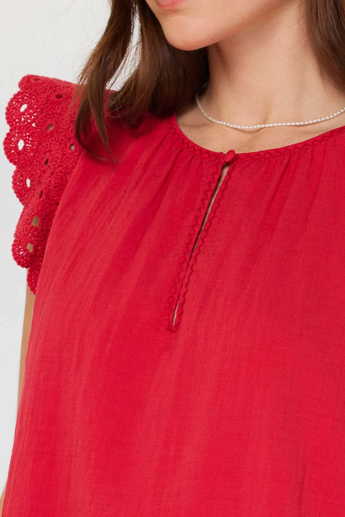 Annie Crochet Sleeve Keyhole Blouse - Image 4