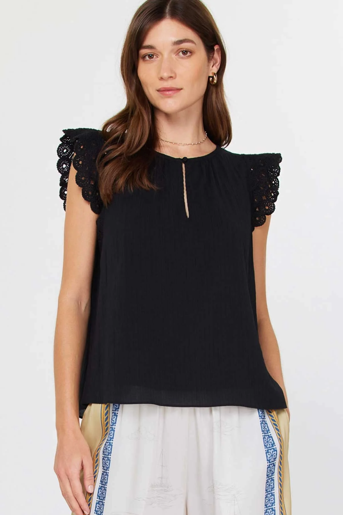 Annie Crochet Sleeve Keyhole Blouse - Image 5