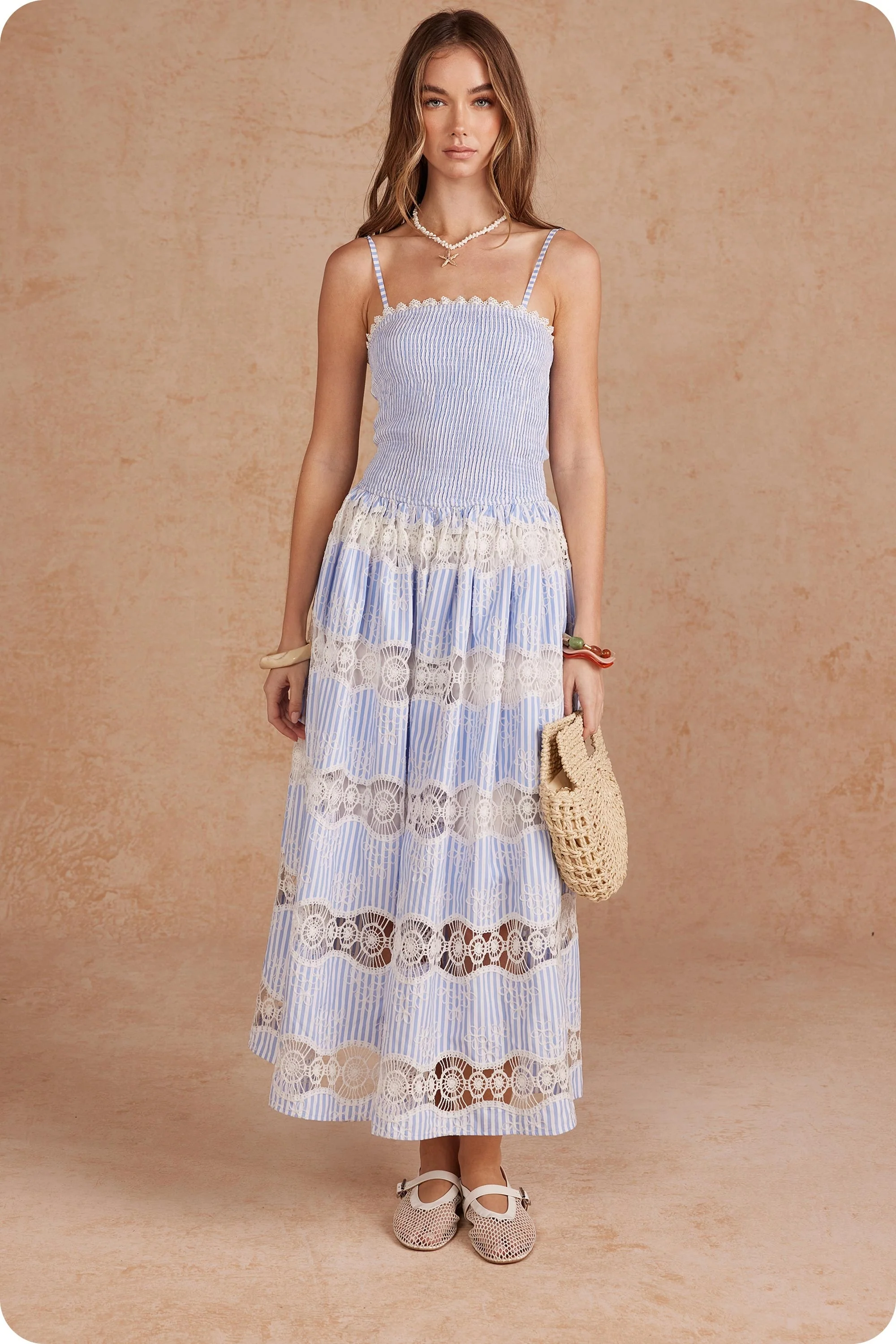 Annie Embroidery Stripe Sleeveless Long Dress - Image 5