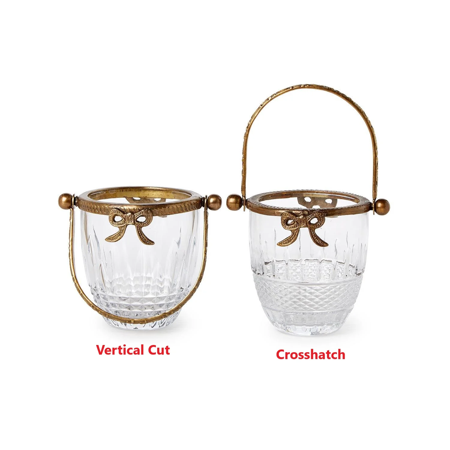 Antique Gold Finish Glass Basket  with Bow Accent - Sold Individually - Image 3