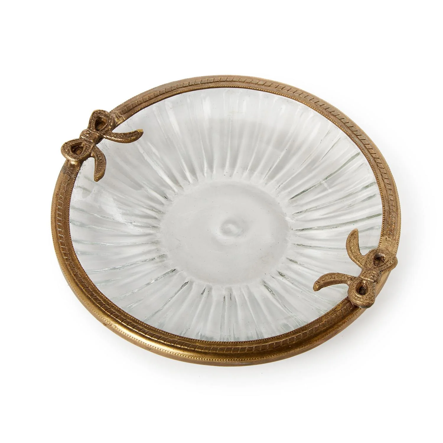 Antique Gold Finish Round Glass Trinket Tray w/Bow Accent - Image 4