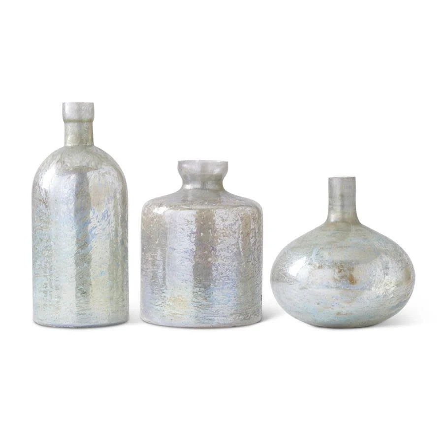 Antique Matte Glass Bottle Vases Light Green