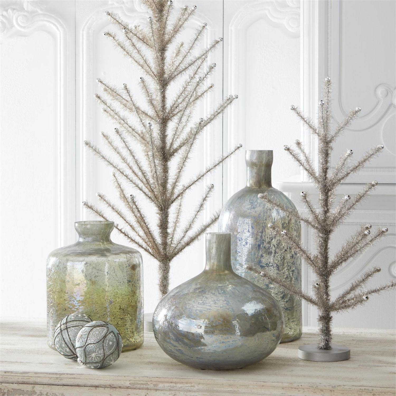 Antique Matte Glass Bottle Vases Light Green - Image 2